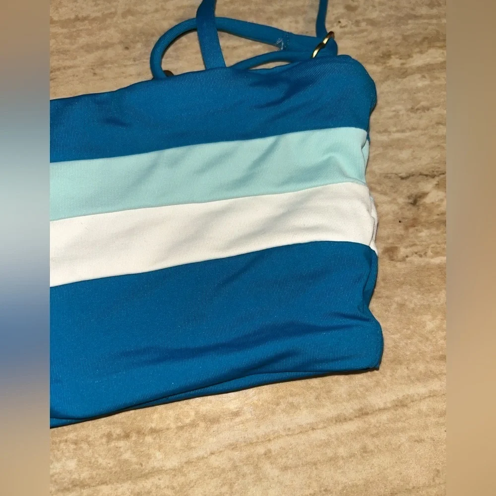 L*Space Rebel Stripe Bikini Top Blue Green Size XS